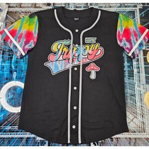 Spencers Shirt unisex Medium Tie Dye Mushroom Stay Trippy Henley Button Up